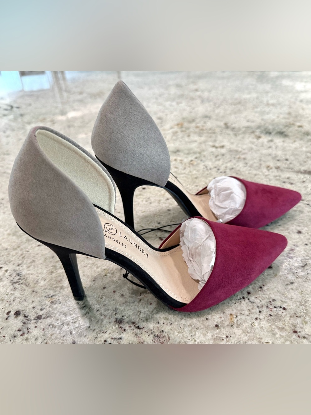 Chinese Laundry Two-Tone Pointed Toe Pumps in Burgundy and Light Gray "NEW"